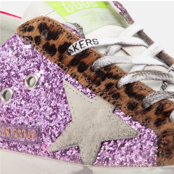 Super-Star sneakers with pink glitter and leopard-print pony skin inserts - Picture 4 of 13